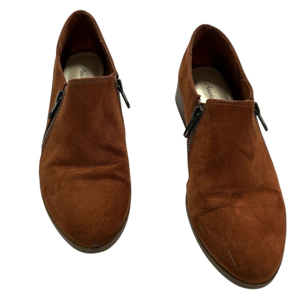 American Eagle Cognac Brown Suede Zip Loafer Booties Womens Size 8 Dara